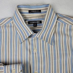 Express 1MX Shirt Men's Medium Modern Fit Stretch Long Sleeve Button Up 15-15.5